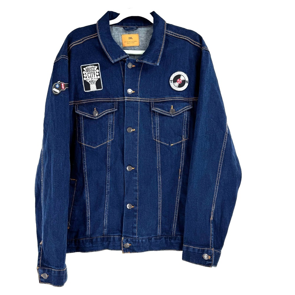 Nashville Music City Denim Trucker Jean Jacket Men's 2XL Cowboy Western Rodeo